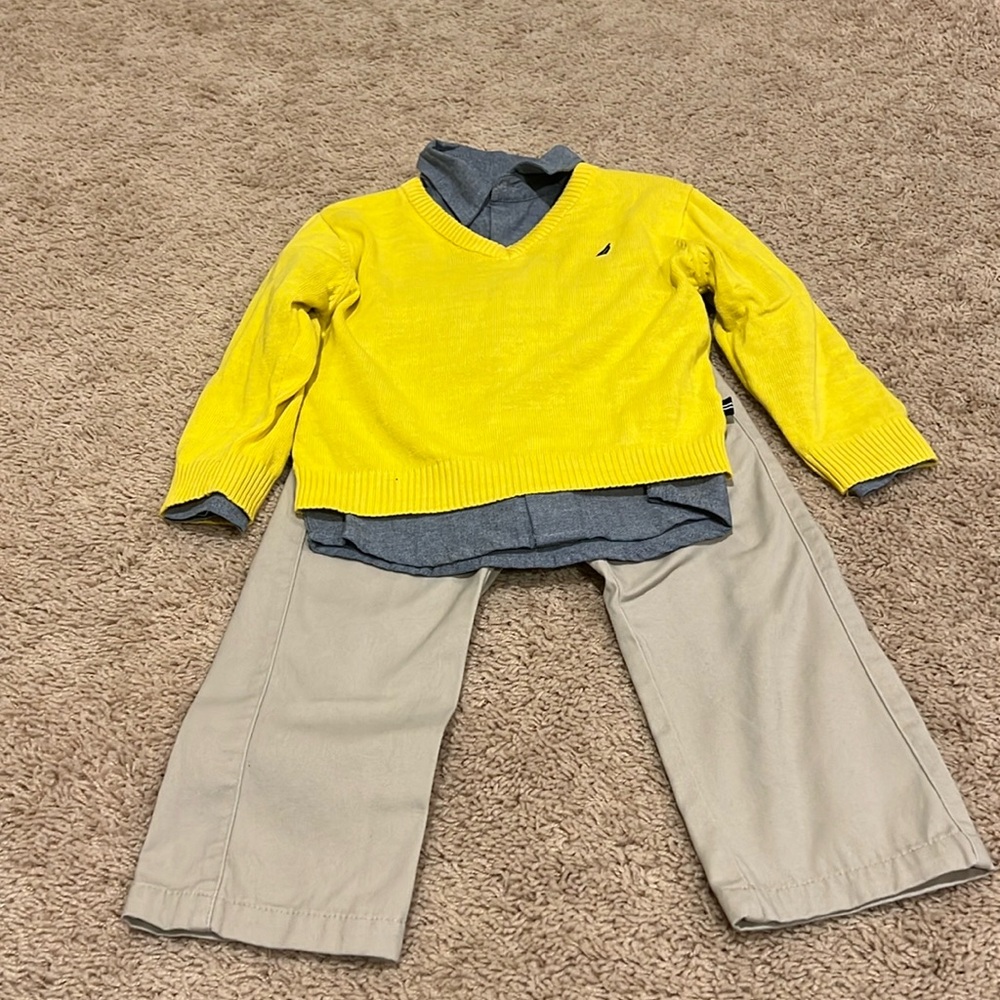 Nautica Set- sweater, button down, and pant. Size 2T. Like new